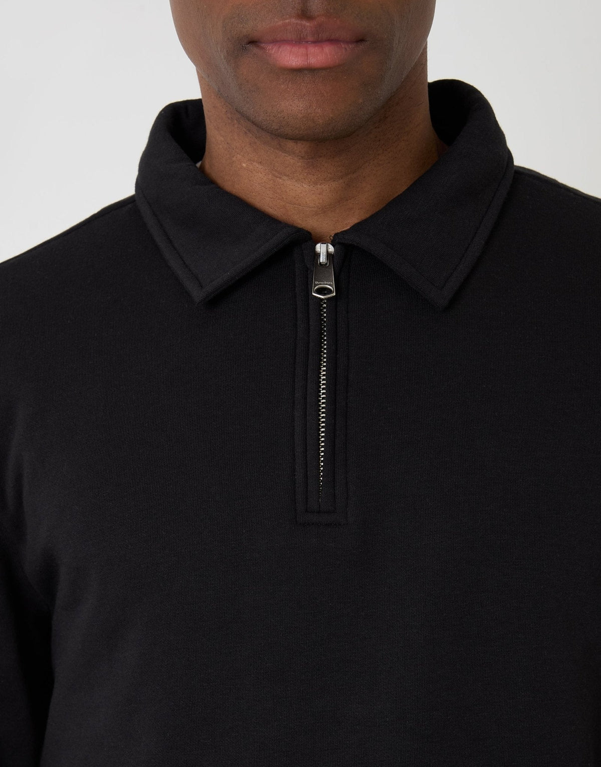 Men's Quarter Zip Collared Sweatshirt in Black – view 4