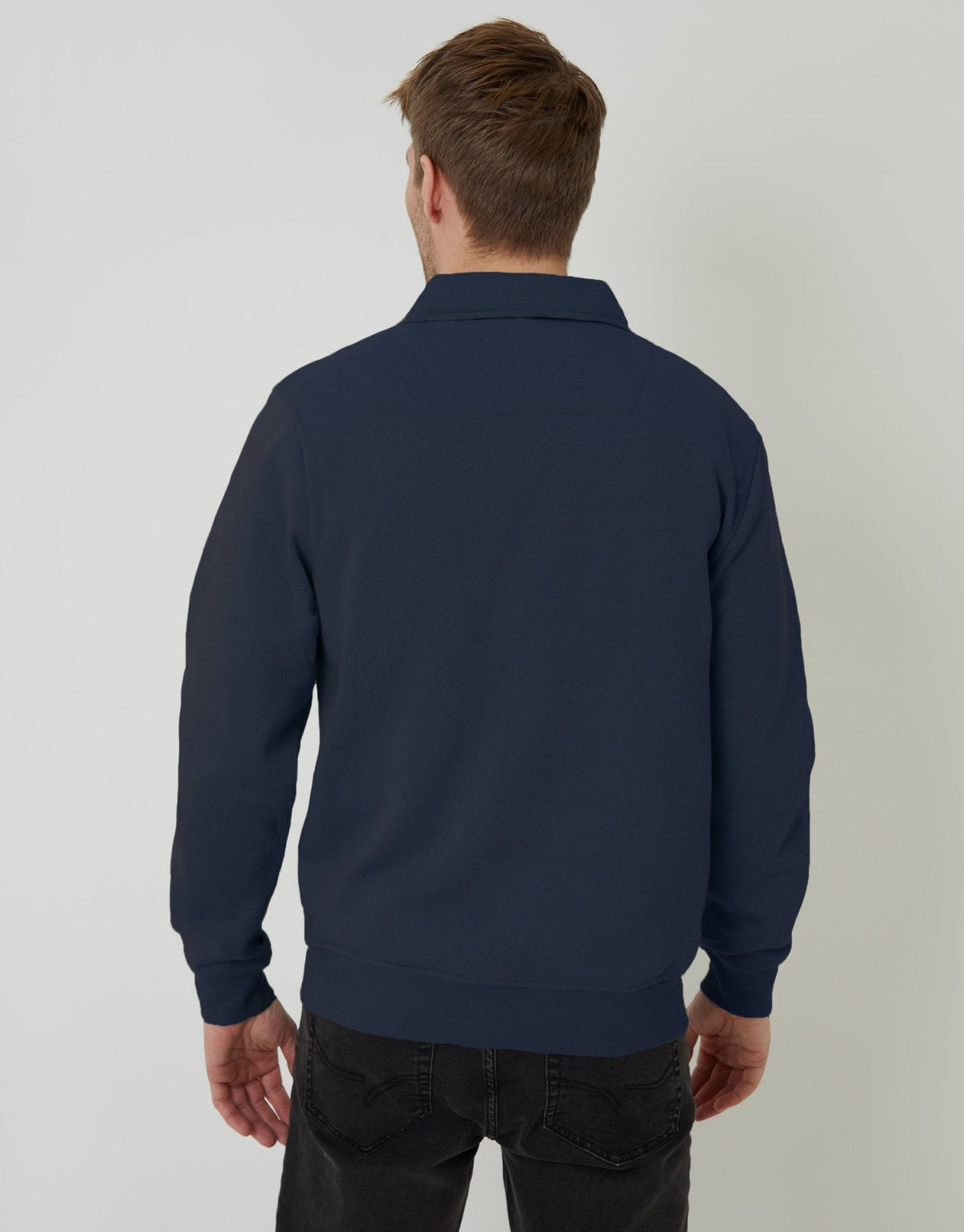 Men's Quarter Zip Collared Sweatshirt in Navy – view 2