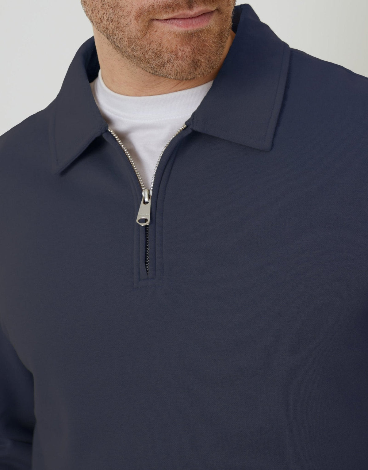 Men's Quarter Zip Collared Sweatshirt in Navy – view 4