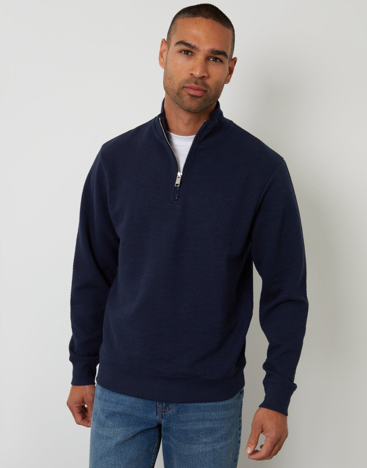 Men's Textured Quarter Zip Sweatshirt in Navy – view 1