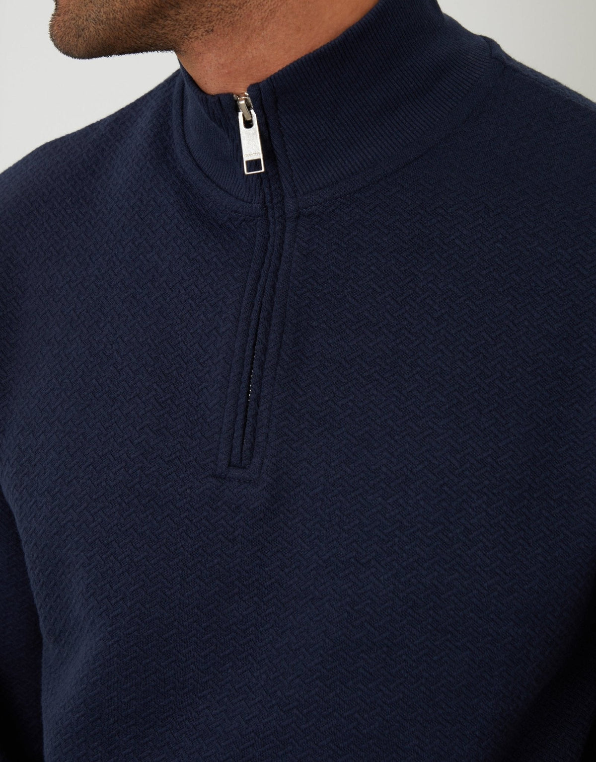 Men's Textured Quarter Zip Sweatshirt in Navy – view 4
