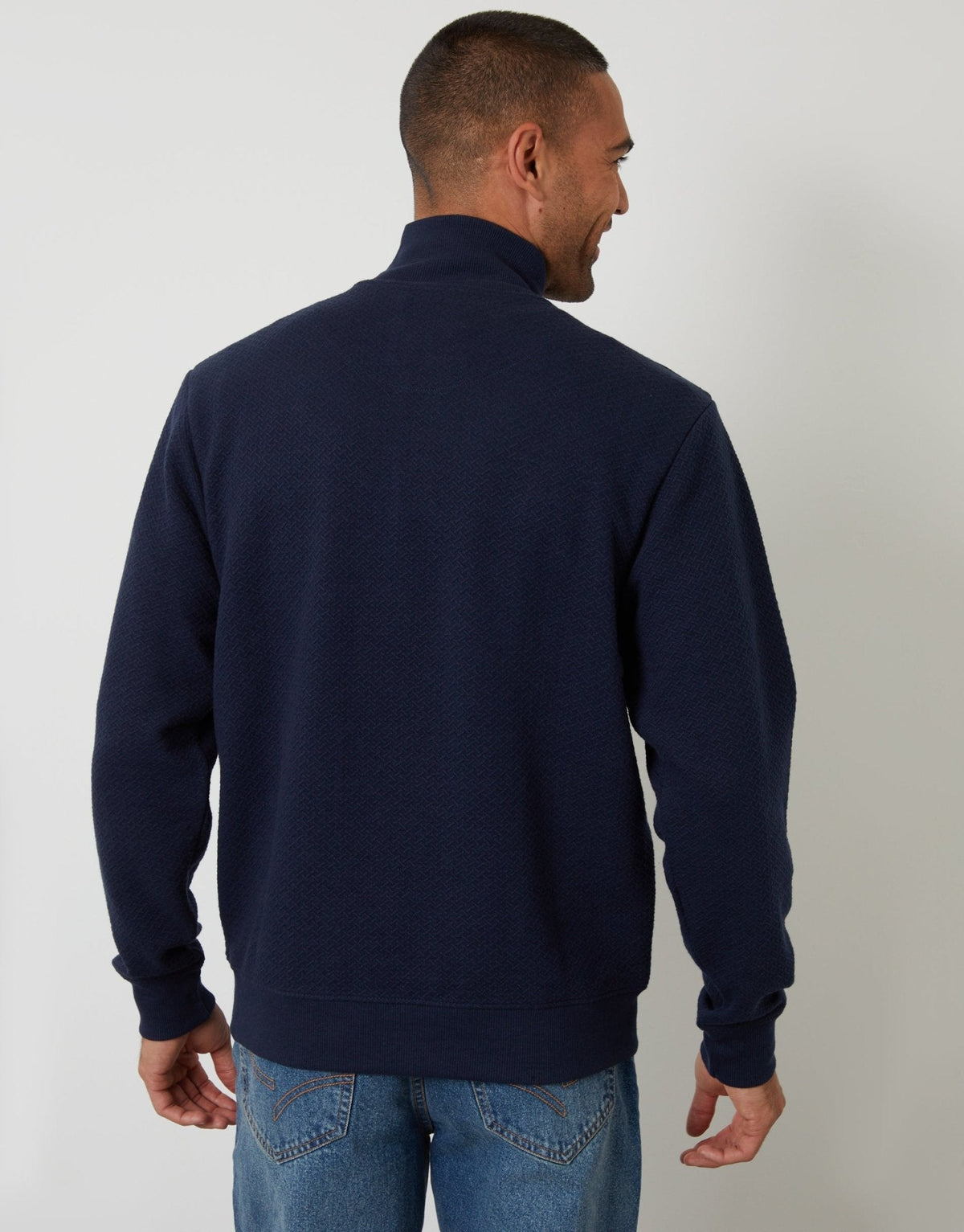 Men's Textured Quarter Zip Sweatshirt in Navy – view 2