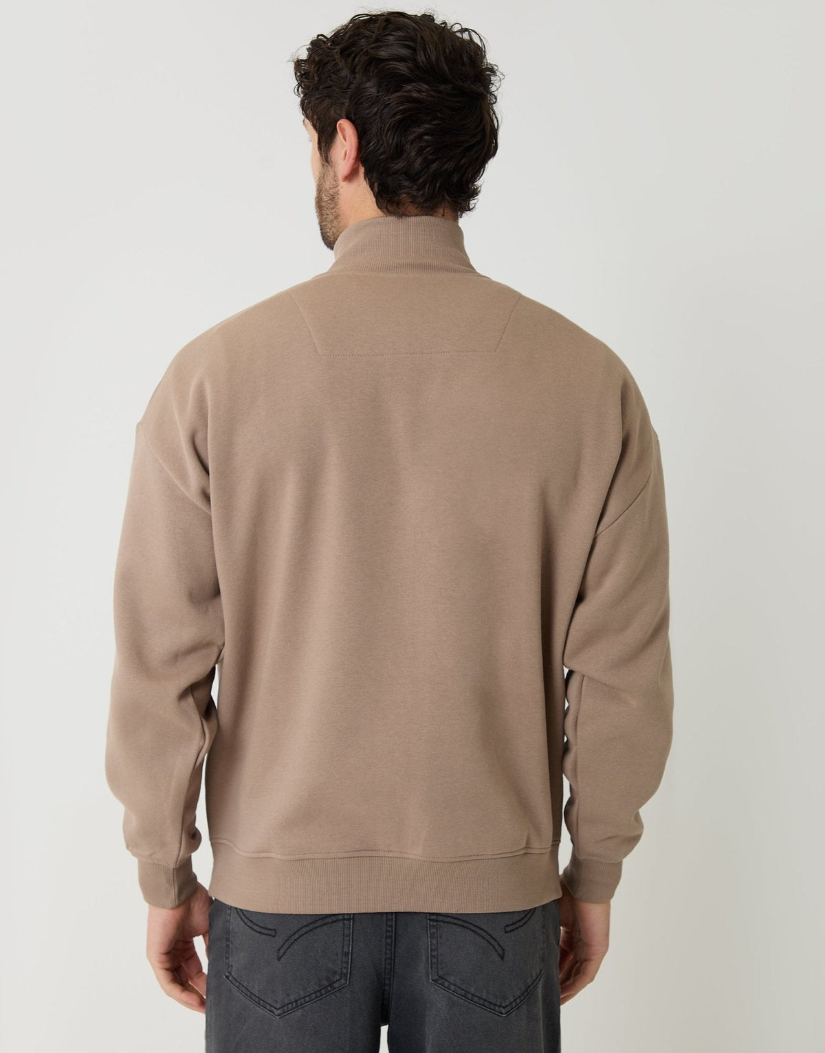 Men's Relaxed Fit Half Zip Sweatshirt in Taupe – view 2