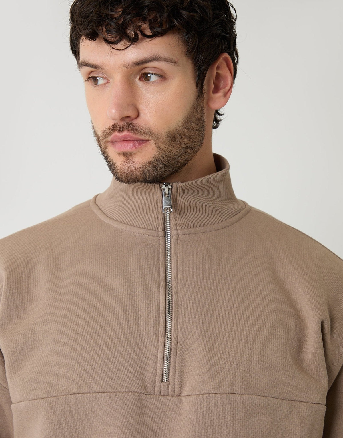 Men's Relaxed Fit Half Zip Sweatshirt in Taupe – view 4