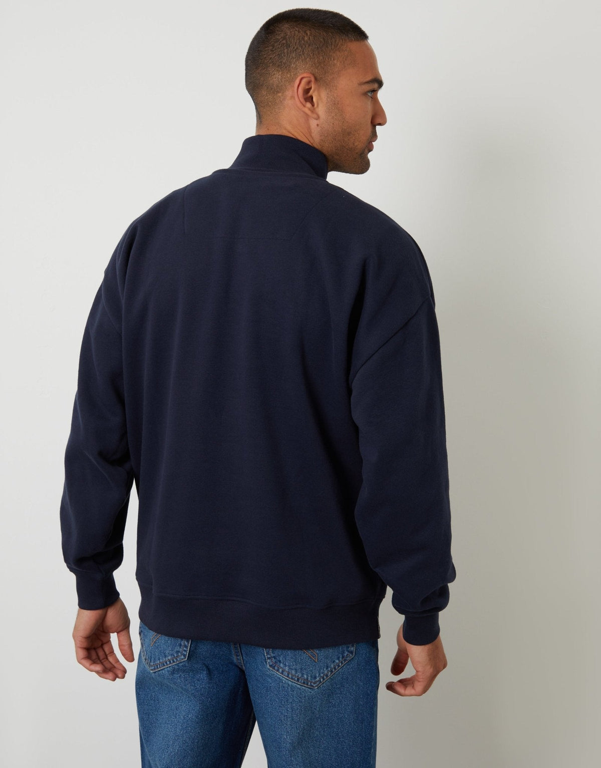 Men's Relaxed Fit Half Zip Sweatshirt in Navy – view 2