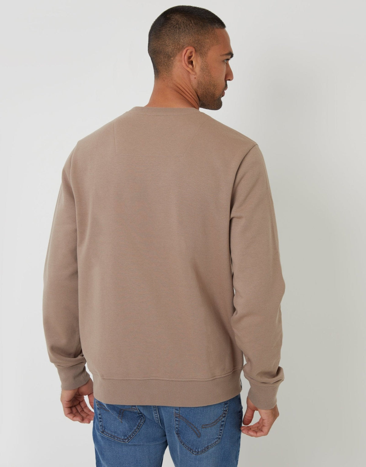 Men's Cotton Rich Crew Neck Sweatshirt in Taupe – view 2