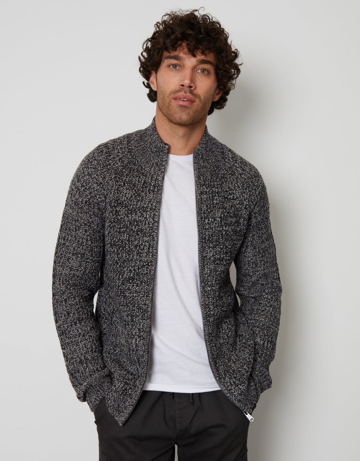 Full-Zip Cardigan in Charcoal Grey by SATRI & CO. – product view 1