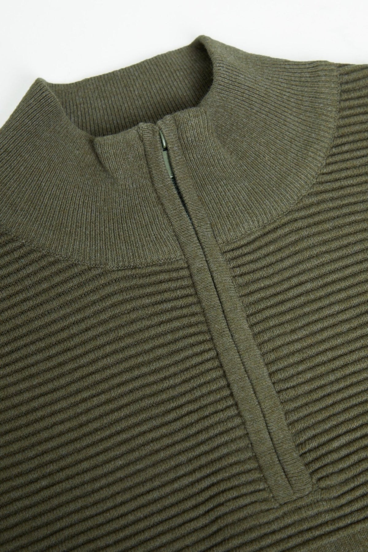 Men's Rib Detail Knitted Quarter Zip Jumper in Khaki Green – view 5