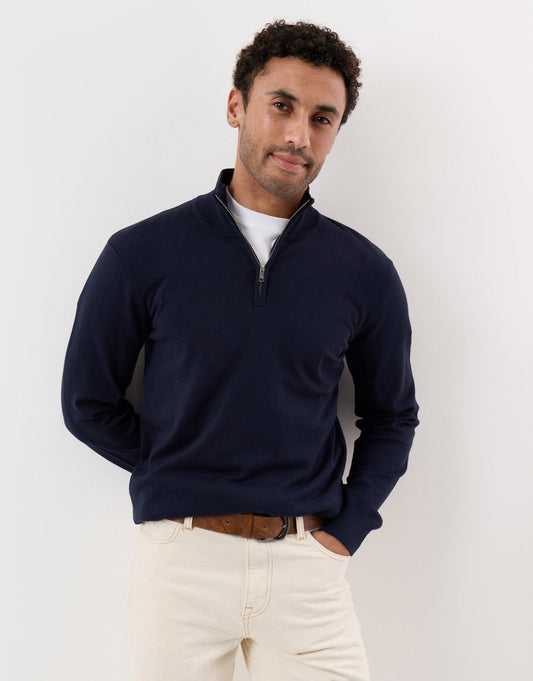 Men's Versatile Knitted Jumper for Work and Travel in Navy – view 1