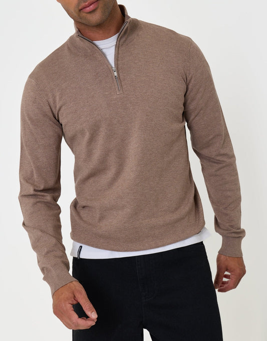 Men's Soft-Touch Knitted Jumper for Easy Weekday Dressing in Taupe Marl – view 1