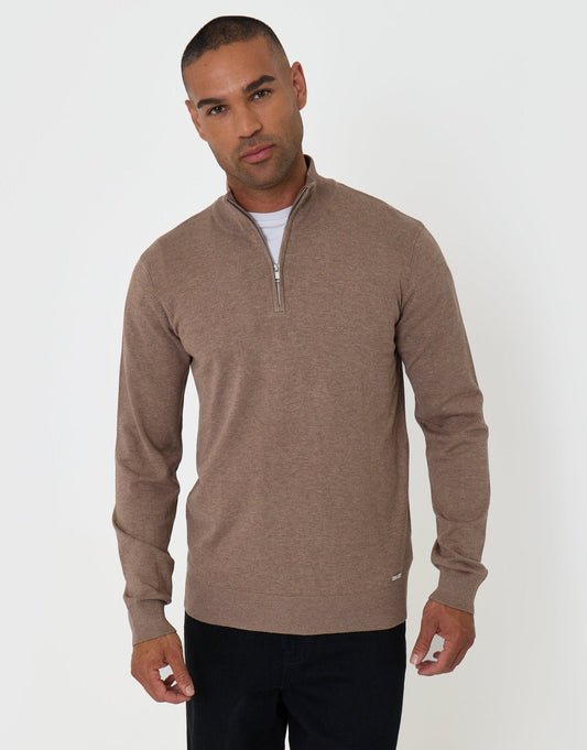 Men's Soft-Touch Knitted Jumper for Easy Weekday Dressing in Taupe Marl – view 2