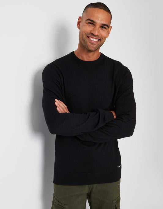 Men's Soft Knitted Crew Neck Jumper in Black – view 1