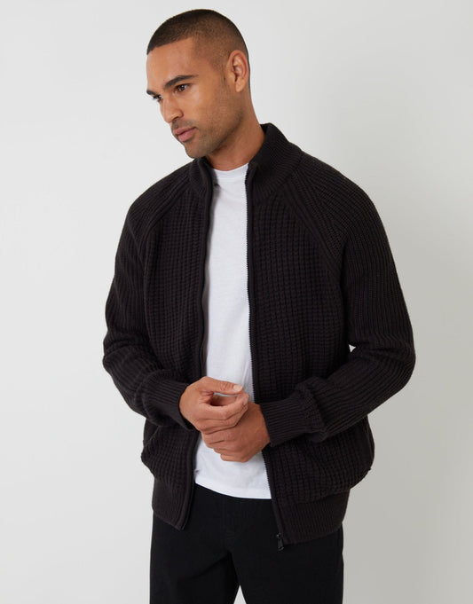 Zip Up Microfleece Lined Cardigan in Black by SATRI & CO. – product view 1