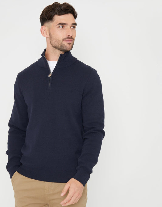 Men's Milano Stitch Quarter Zip Jumper in Navy – view 1