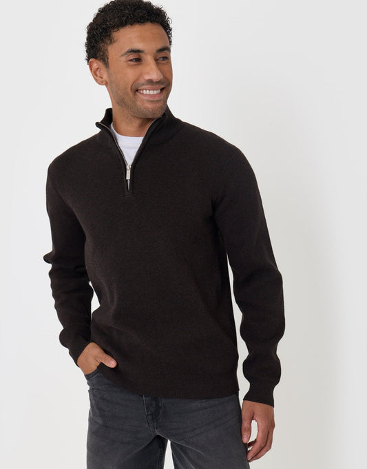 Men's Milano Stitch Quarter Zip Jumper in Black – view 1