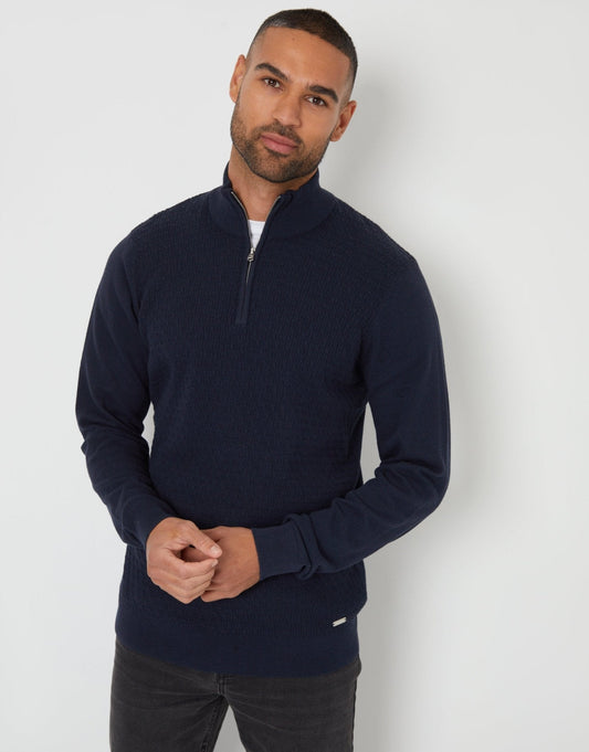 Men's Smart-Casual Textured Jumper for Work and Weekend in Navy – view 1