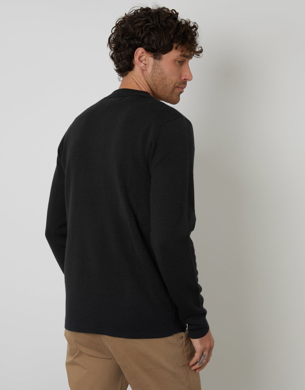 Men's Zip-Through Knitted Shacket in Black – view 2