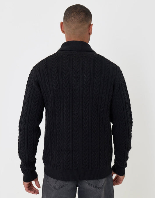 Cable Knit Shawl Cardigan in Black by SATRI & CO. – product view 2