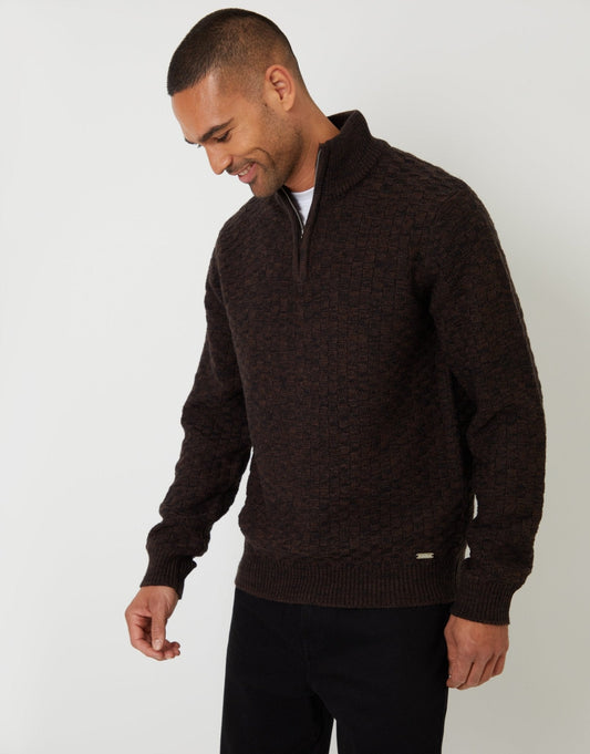 Men's Warm Textured Jumper for Autumn Layering in Brown – view 1