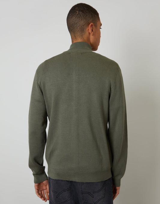 Zip-Through Funnel Neck Knitted Cardigan in Dark Sage Green by SATRI & CO. – product view 2