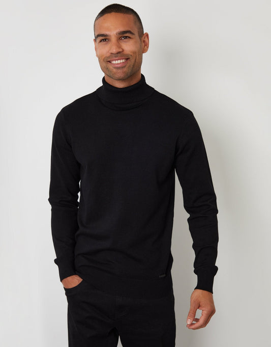 Men's Knitted Roll Neck Jumper in Black – view 1