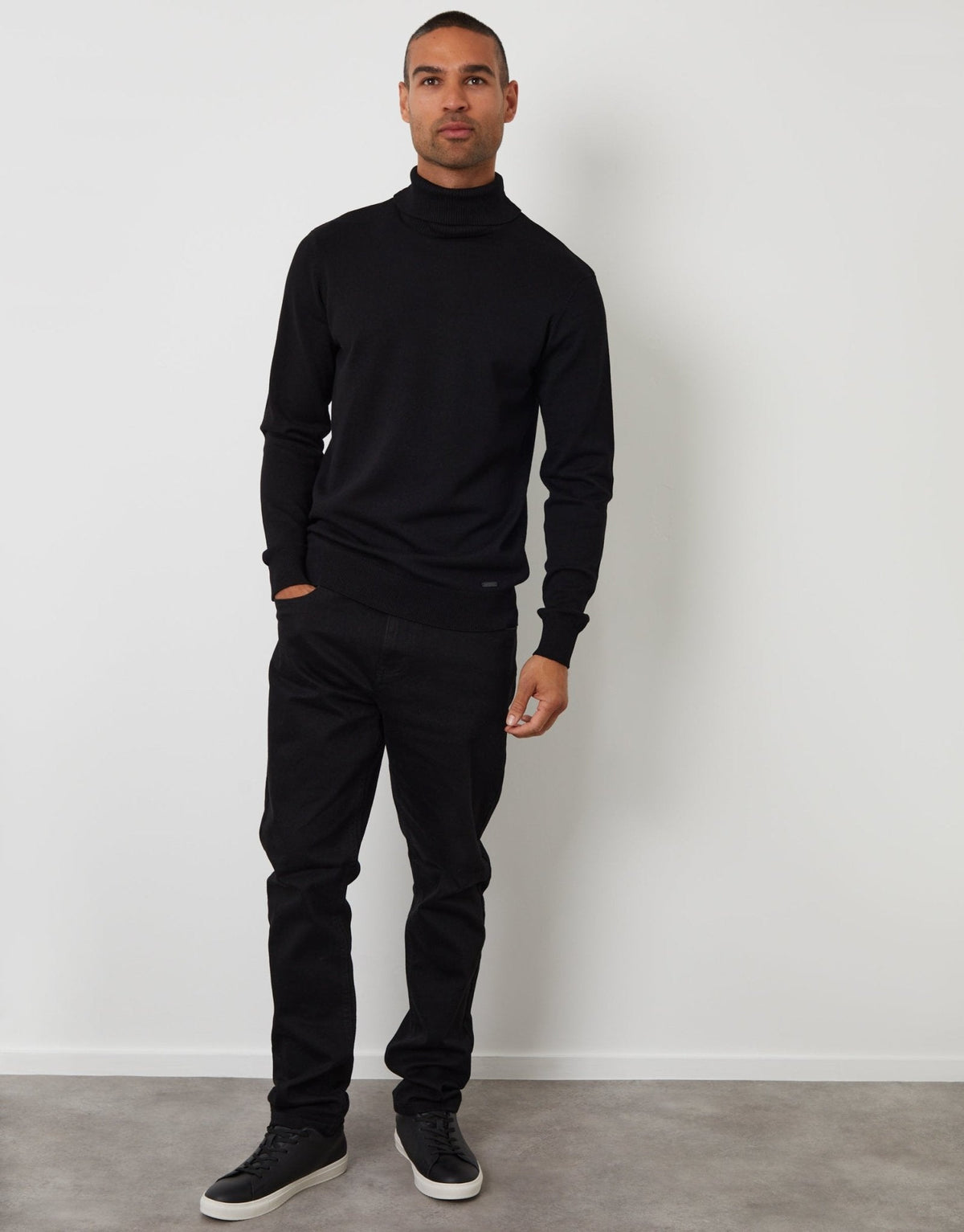 Men's Knitted Roll Neck Jumper in Black – view 3