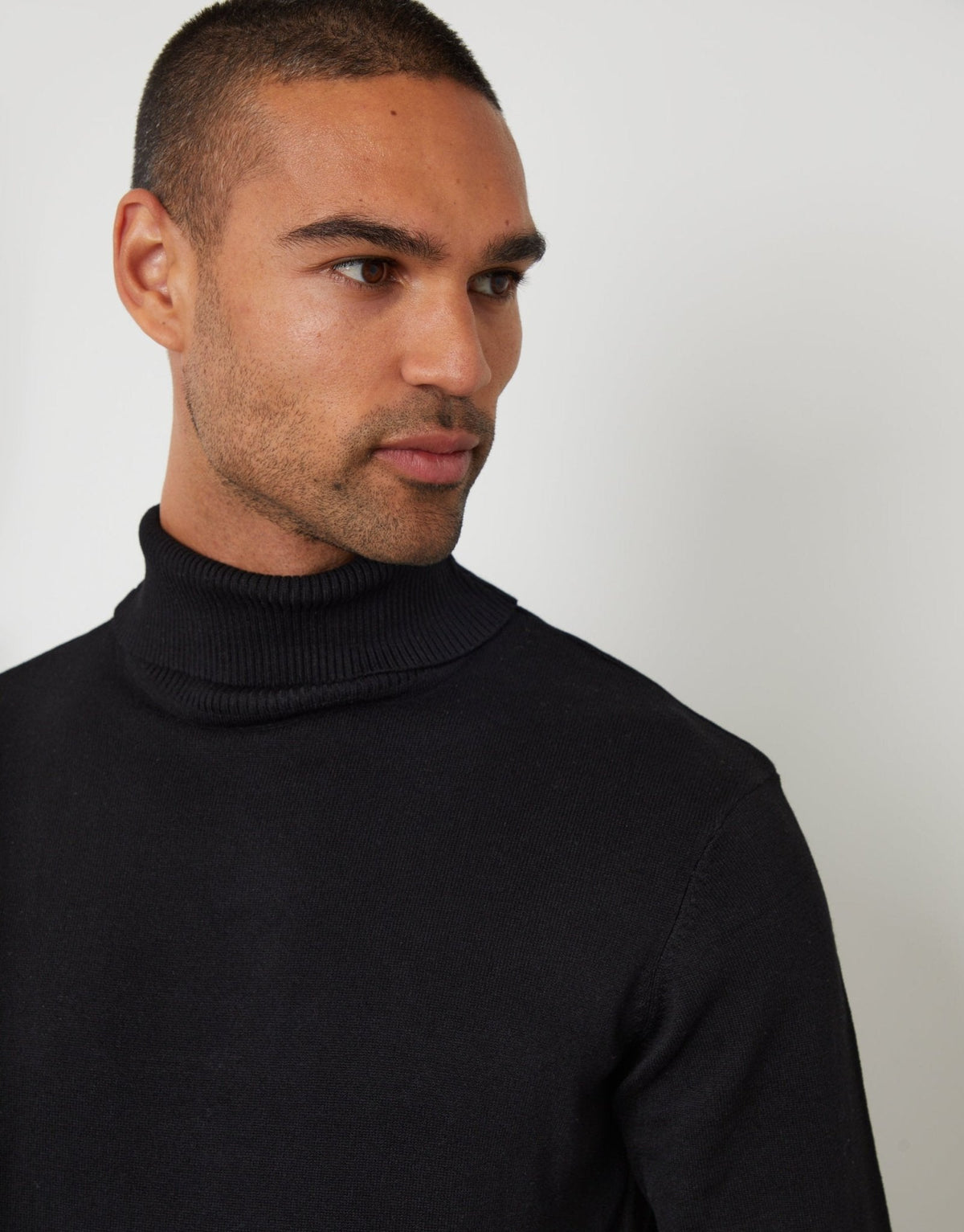 Men's Knitted Roll Neck Jumper in Black – view 4