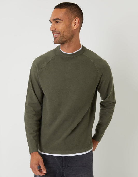 Men's Layered-Look Jumper for Effortless Weekends in Khaki Green – view 1