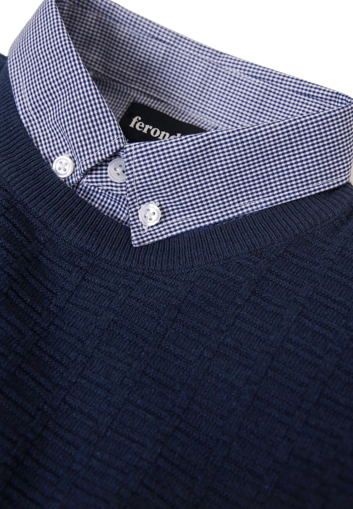 Men's Mock Shirt Collar Textured Knitted Jumper in Navy – view 5