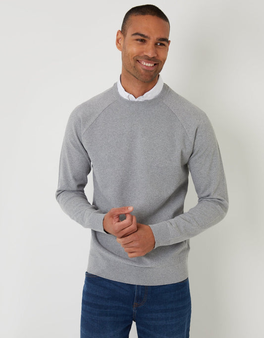 Men's Mock Shirt Collar Raglan Knitted Jumper in Grey – view 1