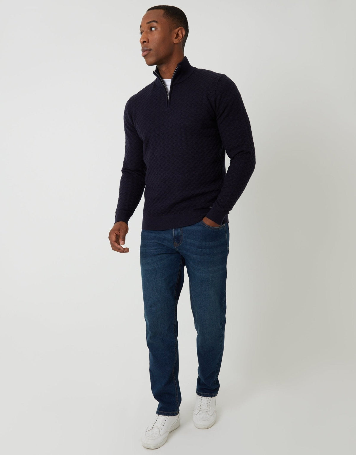Men's Warm Weekend Jumper for Winter Walks in Navy – view 3