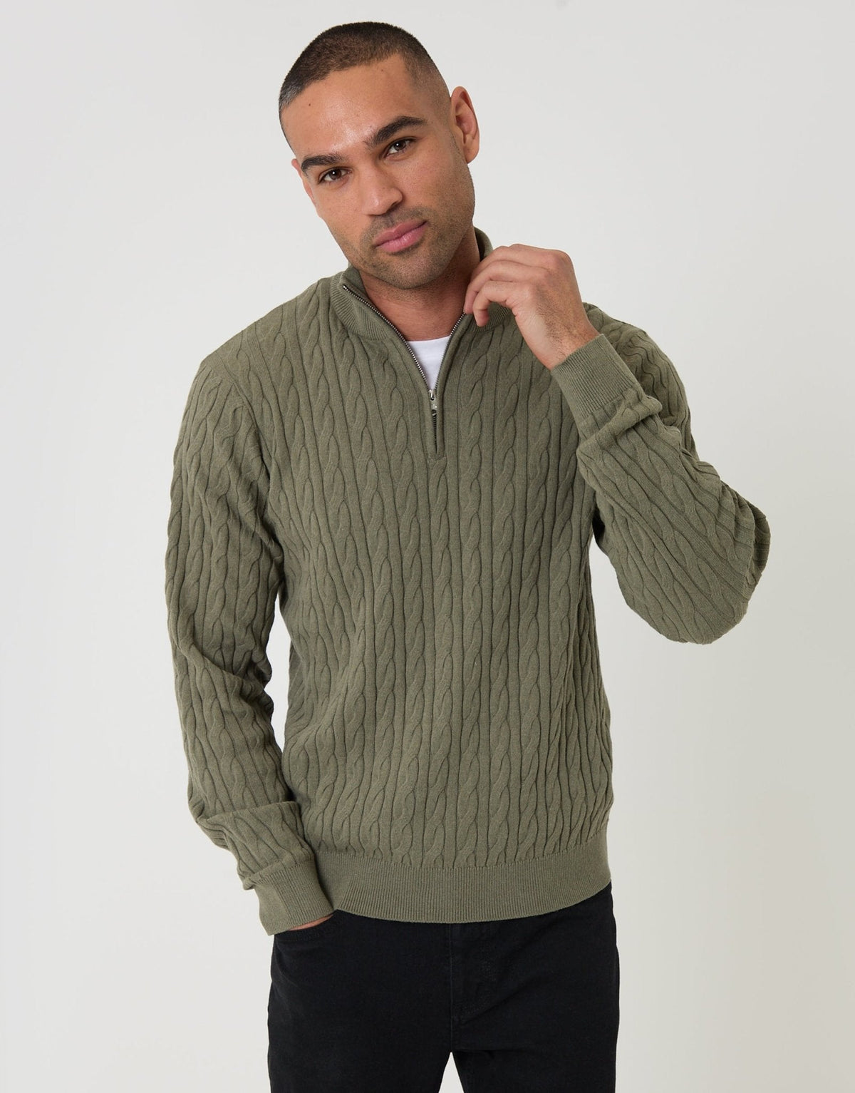 Men's Outdoor-Ready Textured Jumper for Autumn Walks in Olive Green – view 1
