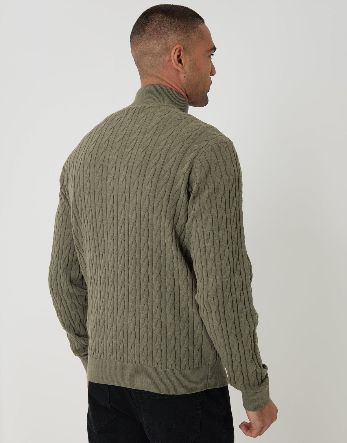 Men's Outdoor-Ready Textured Jumper for Autumn Walks in Olive Green – view 2