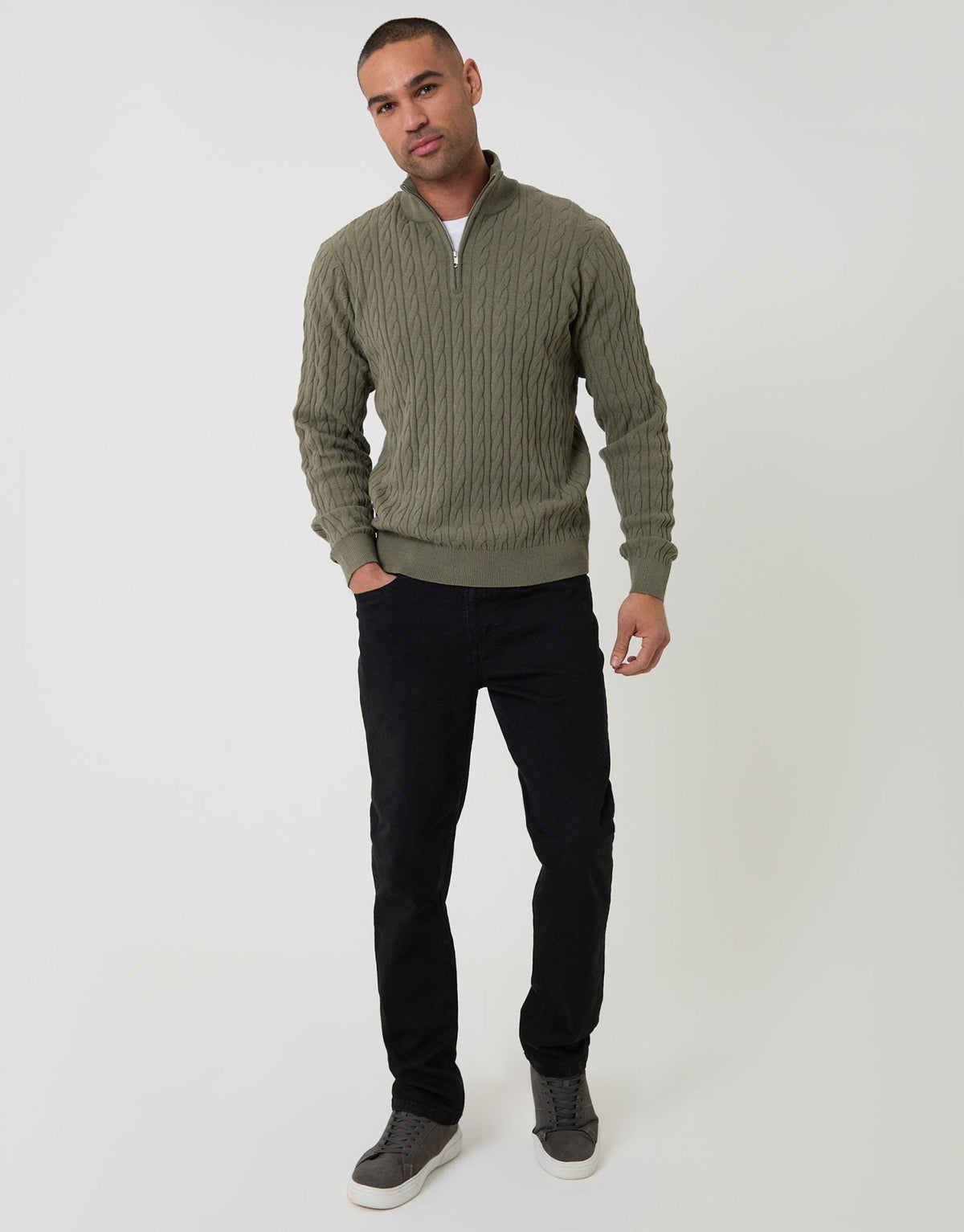 Men's Outdoor-Ready Textured Jumper for Autumn Walks in Olive Green – view 3