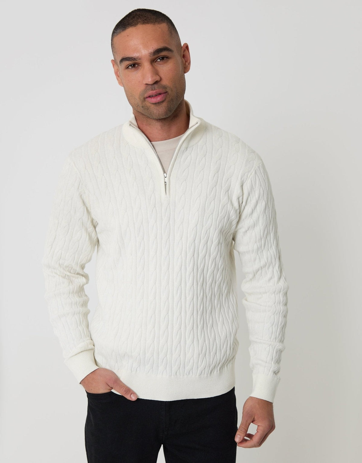 Men's Cosy Weekend Jumper for Chilly Mornings in Ecru – view 1