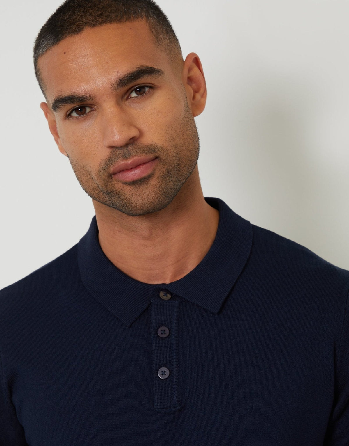 Men's Knitted Long Sleeve Polo Jumper in Navy – view 4