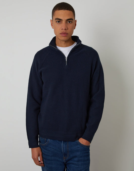 Men's Breathable Textured Jumper for Autumn Walks in Navy – view 1