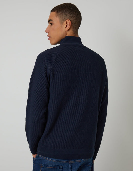 Men's Breathable Textured Jumper for Autumn Walks in Navy – view 2