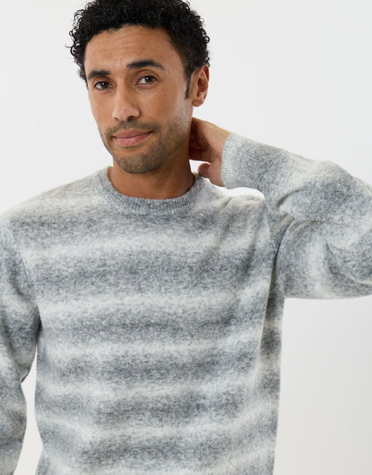 Men's Relaxed Weekend Striped Jumper for Easy Layering in Grey & Ecru – view 1