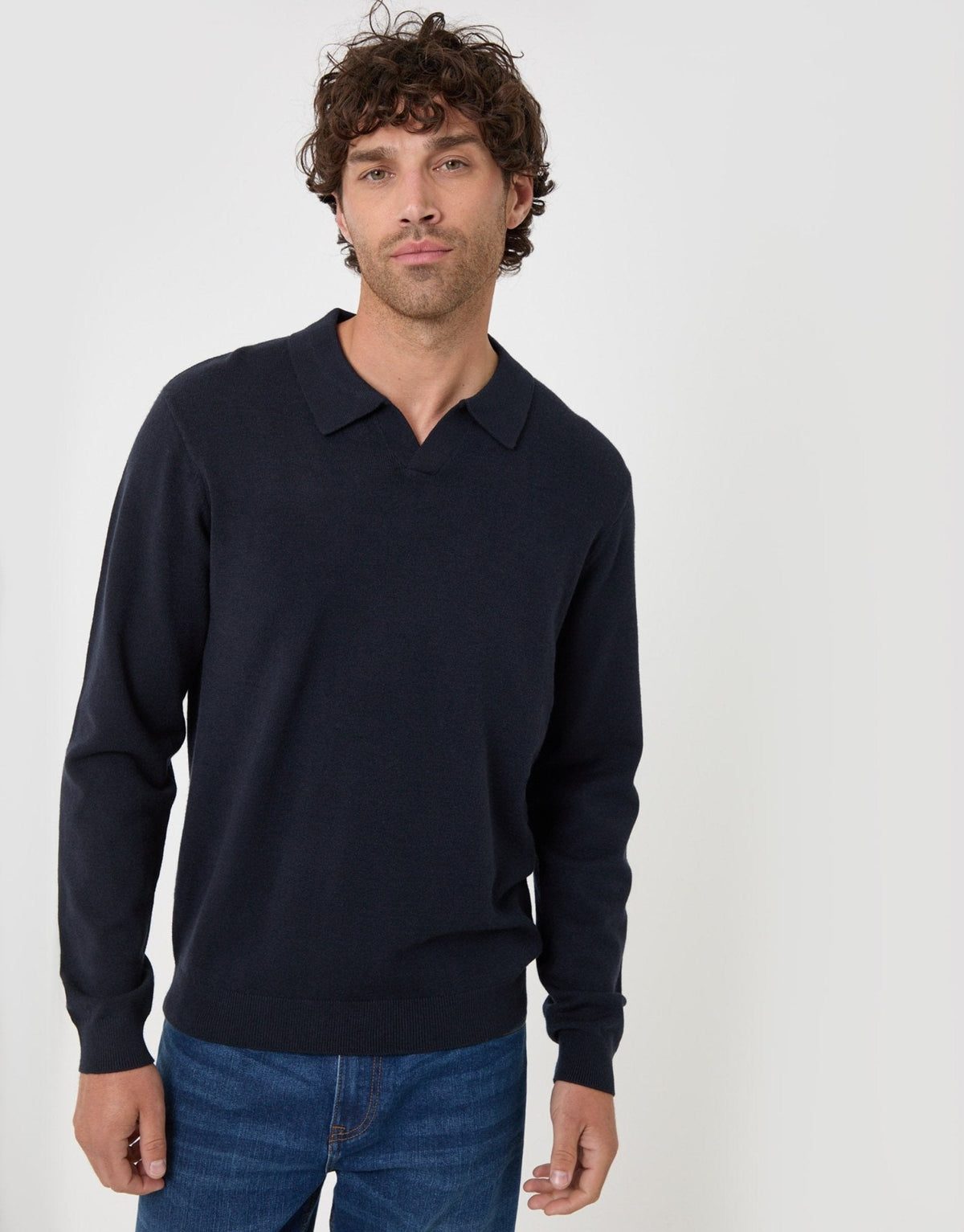 Men's Relaxed Weekend Sweatshirt with Polo Collar in Navy – view 1