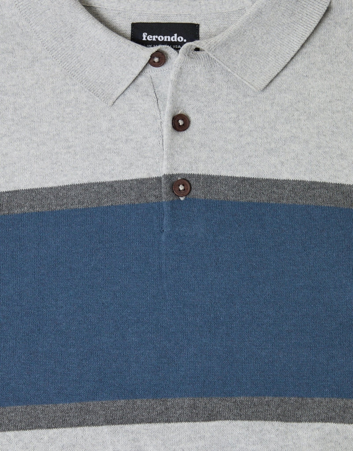 Men's Cotton Rich Rugby Polo Shirt in Grey & Blue Stripe – view 6