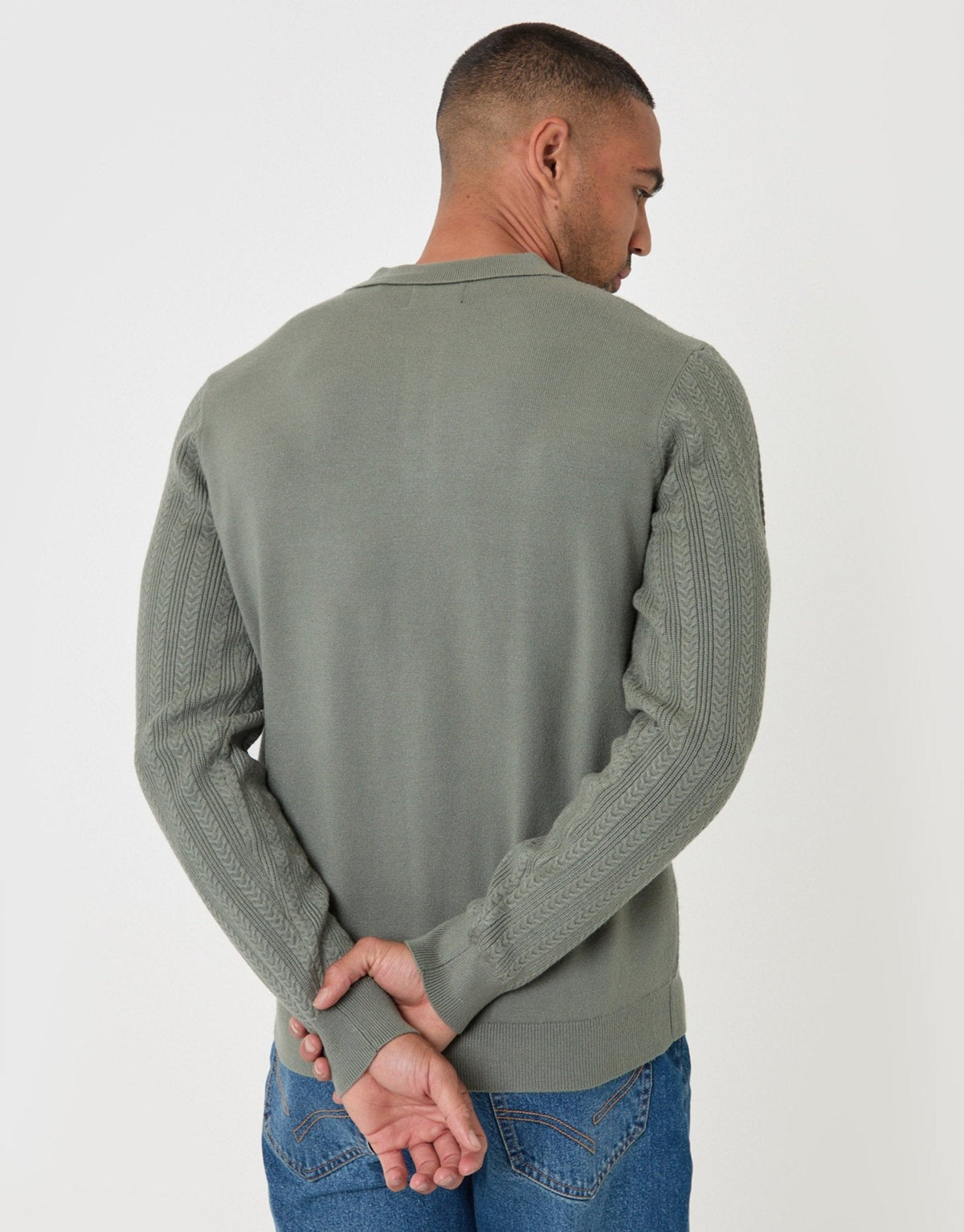 Men's Smart Knitted Polo Jumper for Autumn Days in Sage – view 3
