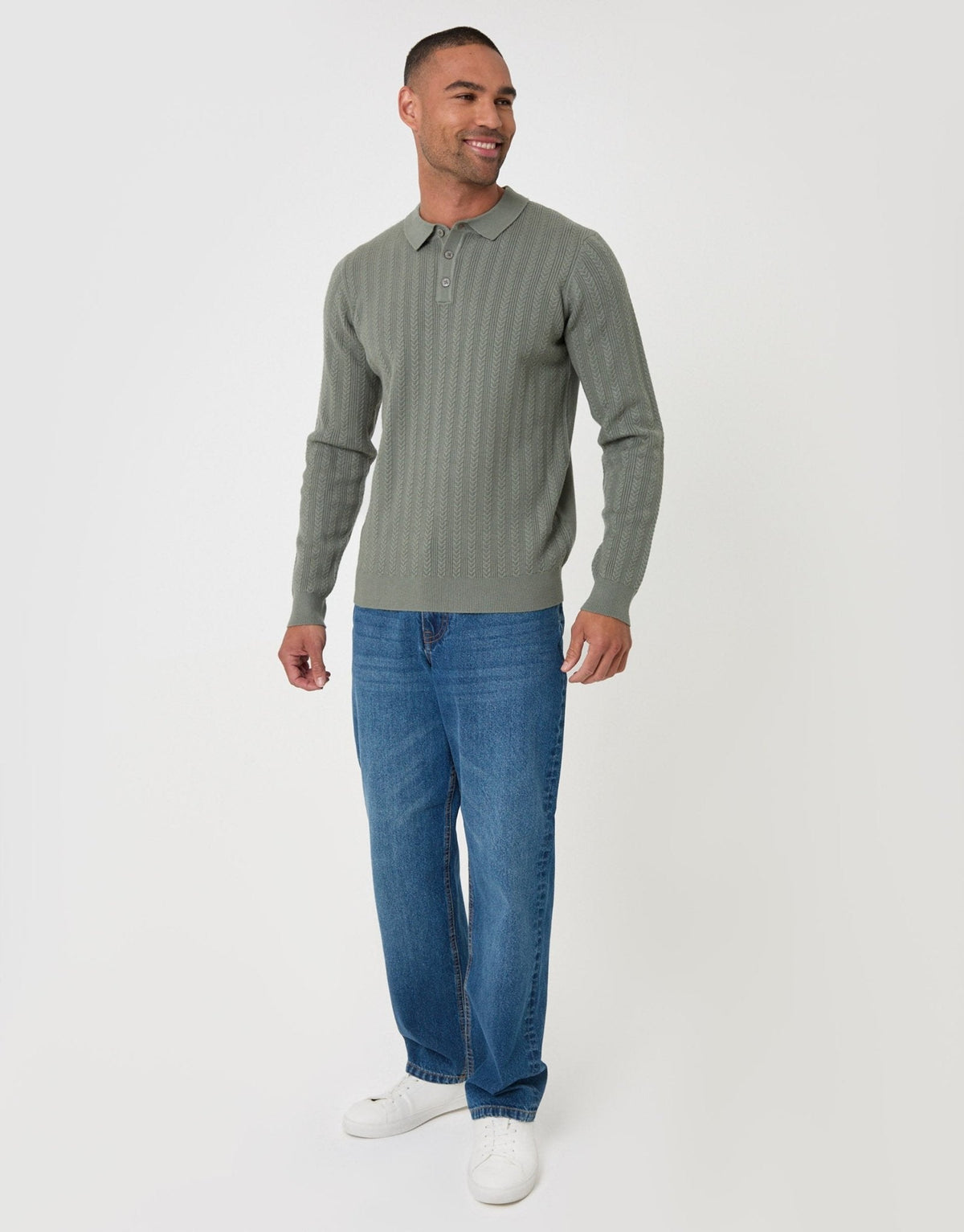 Men's Smart Knitted Polo Jumper for Autumn Days in Sage – view 4