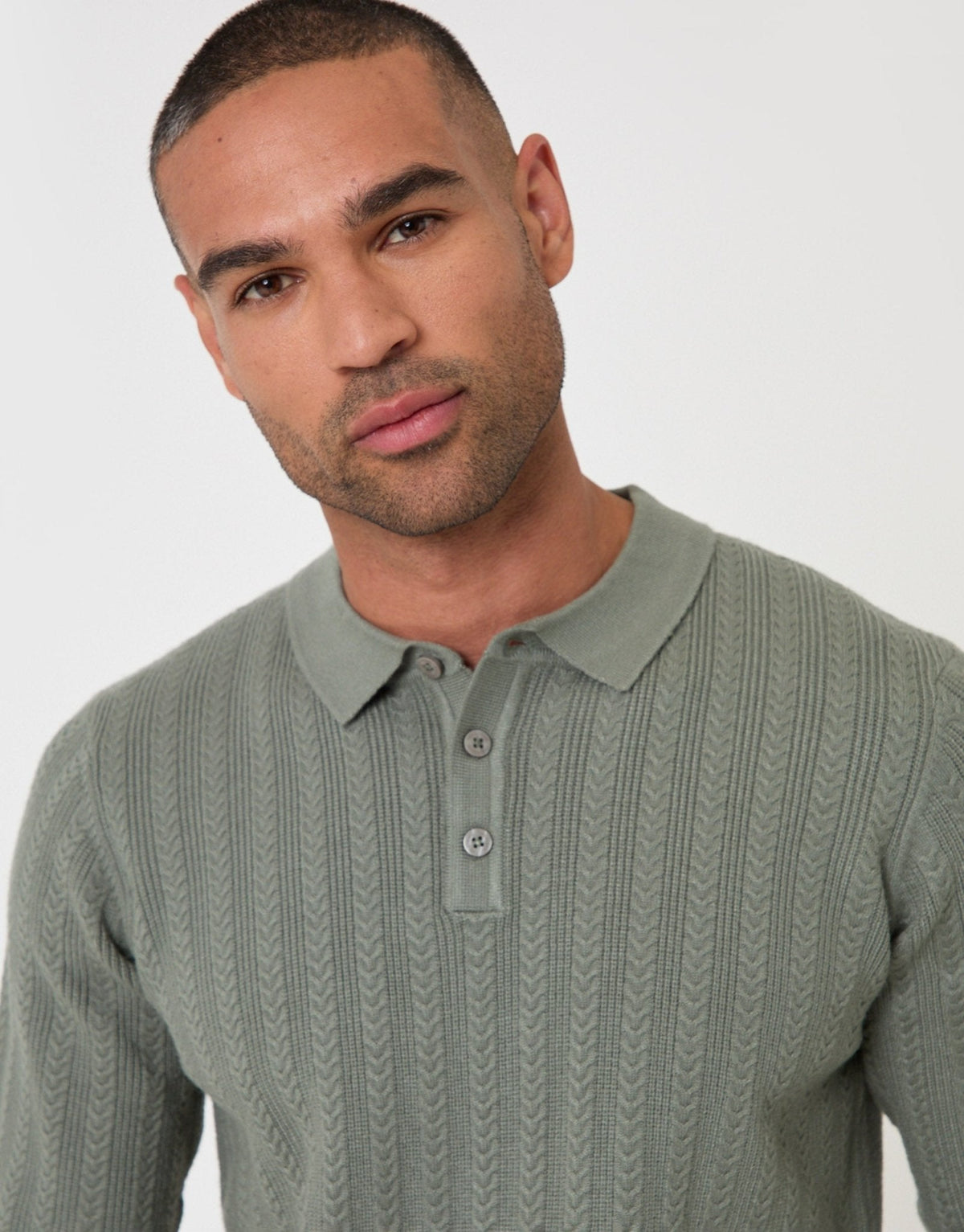 Men's Smart Knitted Polo Jumper for Autumn Days in Sage – view 6