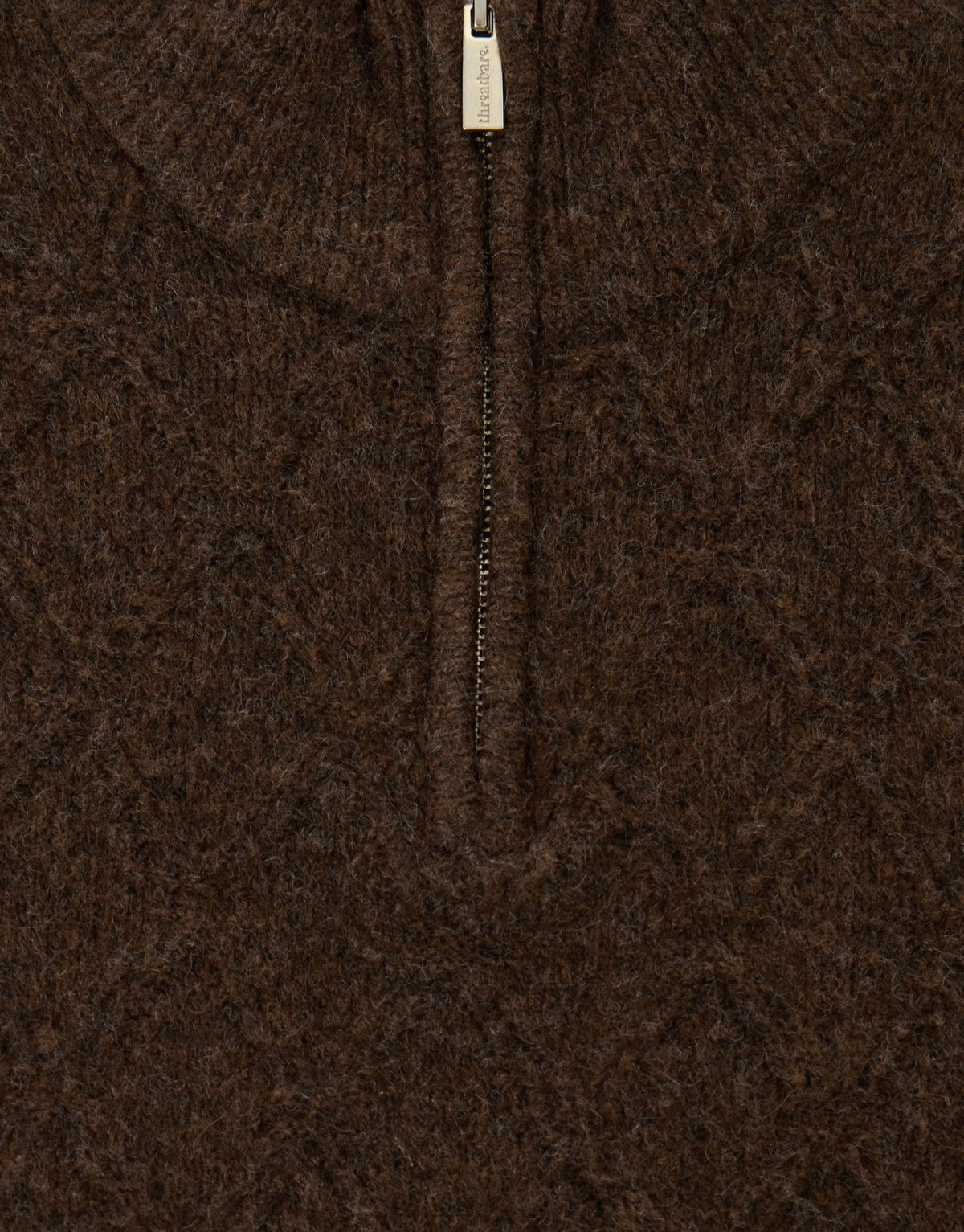 Men's Diamond Cable Knit Quarter Zip Jumper in Chocolate Brown – view 6