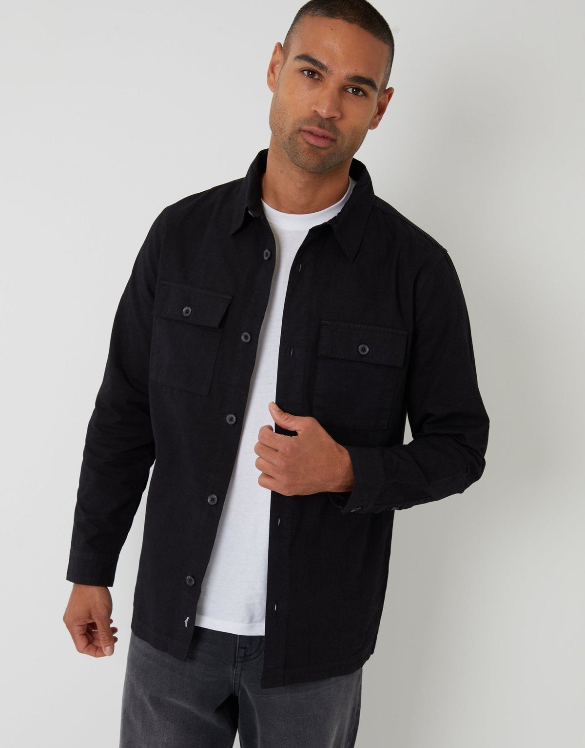 Men's Lightweight Cotton Poplin Shacket in Black – view 1