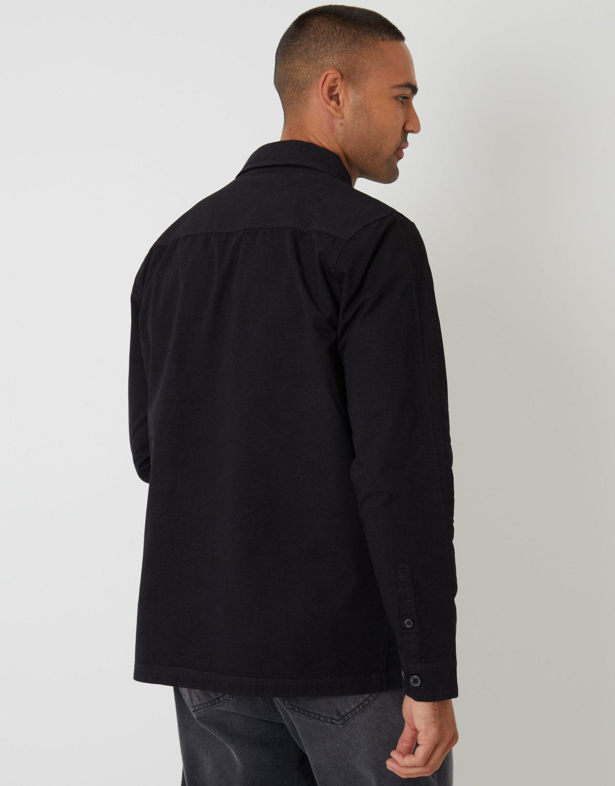 Men's Lightweight Cotton Poplin Shacket in Black – view 2