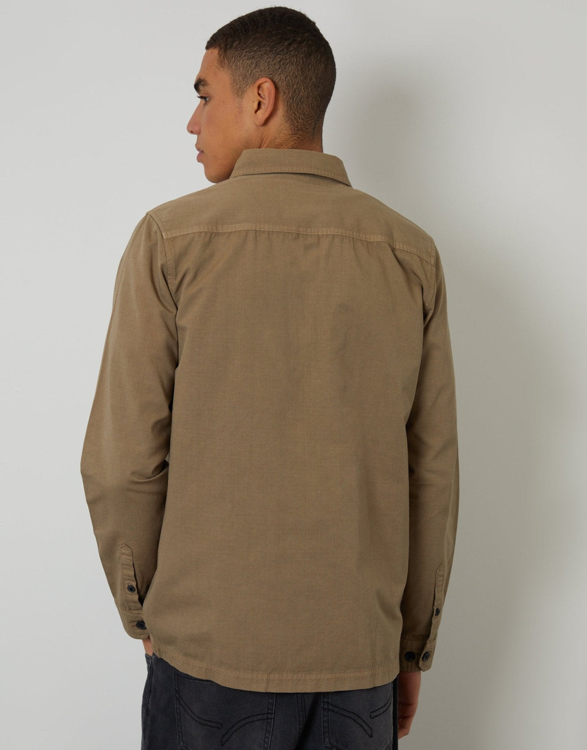 Men's Lightweight Cotton Poplin Shacket in Taupe – view 2