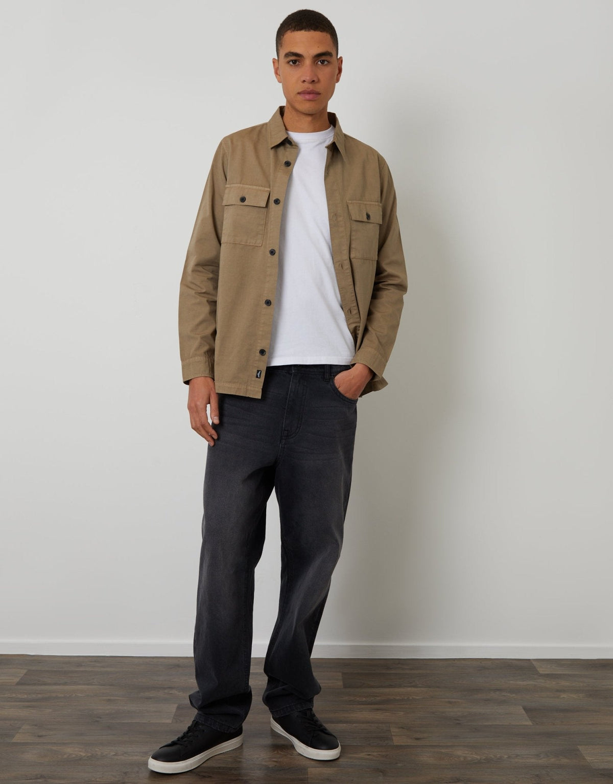 Men's Lightweight Cotton Poplin Shacket in Taupe – view 3