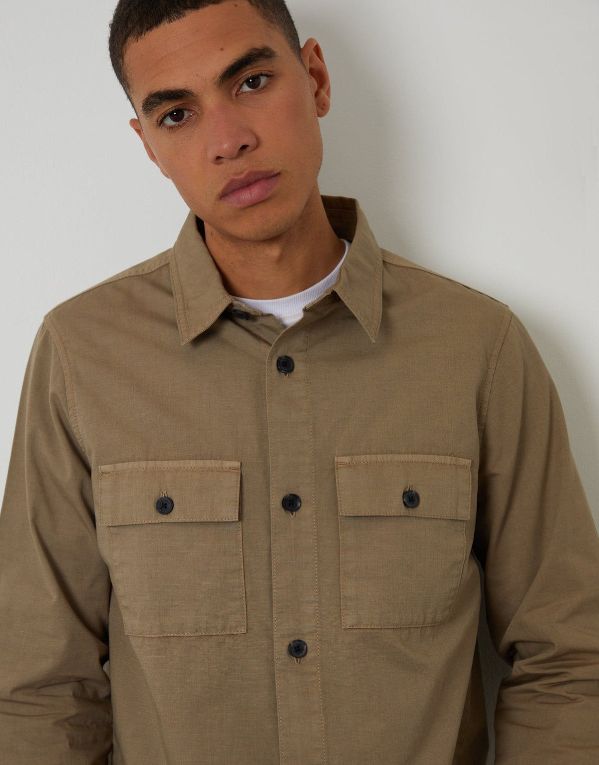 Men's Lightweight Cotton Poplin Shacket in Taupe – view 4
